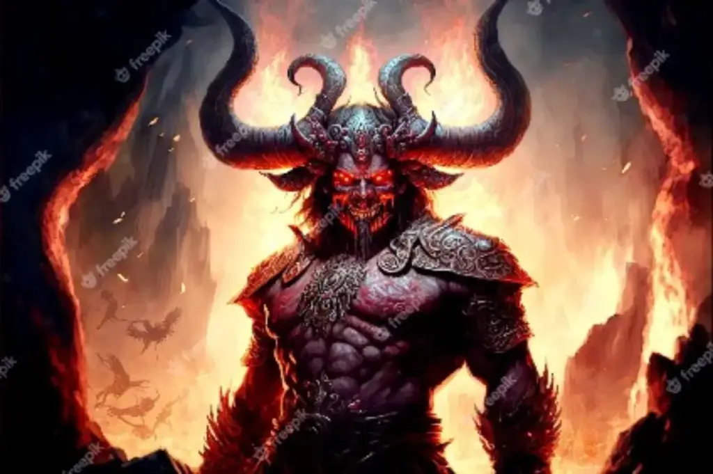 Ilustrasi peringatan Al-Qur\'an tentang godaan setan serta daftar 9 nama setan dan peran mereka dalam menggangg