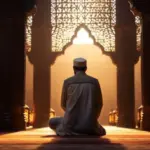 Suasana khusyuk jamaah beriktikaf di dalam masjid pada malam ganjil Ramadan, fokus berzikir dan membaca Al-Qur