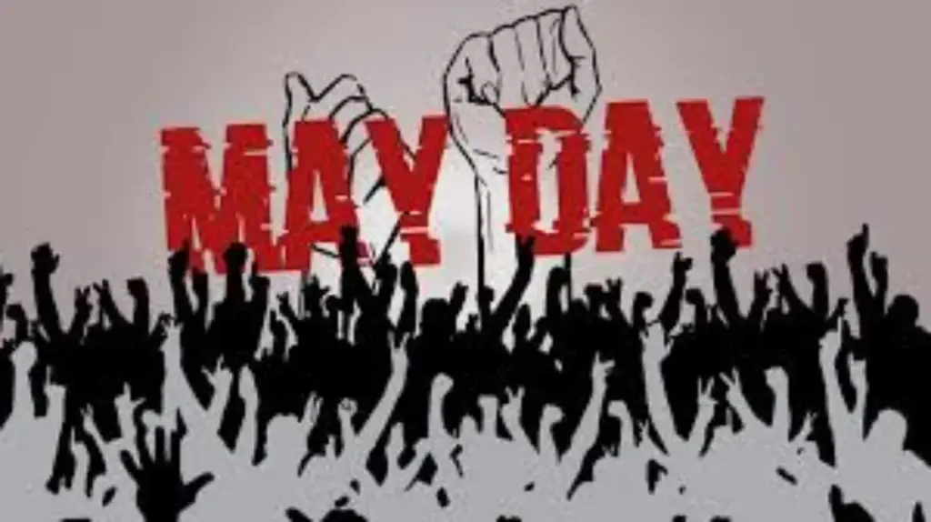 ilustrasi kapalan tangan dan sorakan kelas buruh yang menuntut hak-hanya