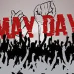 ilustrasi kapalan tangan dan sorakan kelas buruh yang menuntut hak-hanya