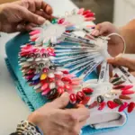 Potret sederet contoh warna kutek yang ditunjukkan nail technician kepada pelanggannya