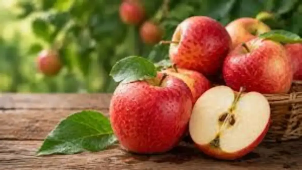 poto berisi tumpukan buah apel merah yang sudah dipetik dari pohonnya langsung