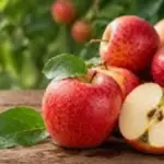 poto berisi tumpukan buah apel merah yang sudah dipetik dari pohonnya langsung