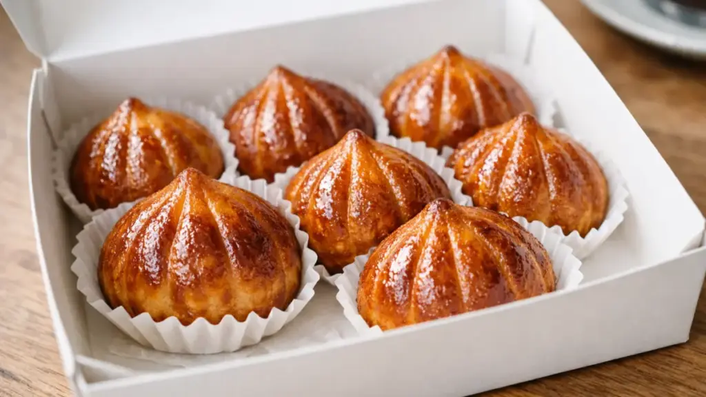 Potret butter tteok di dalam wadah dengan parchment paper