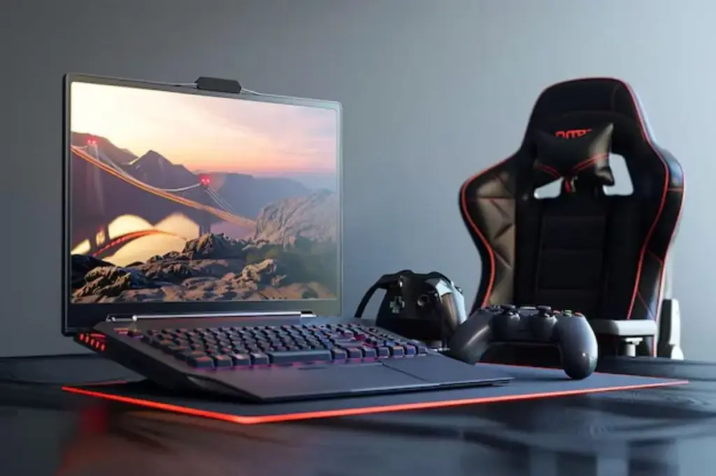 gambar berisi laptop dan kursi gaminng