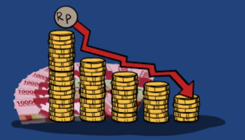 ilustrasi mata uang rupiah yang terus menurun akibat konflik