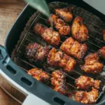Potret keranjang air fryer berisikan daging